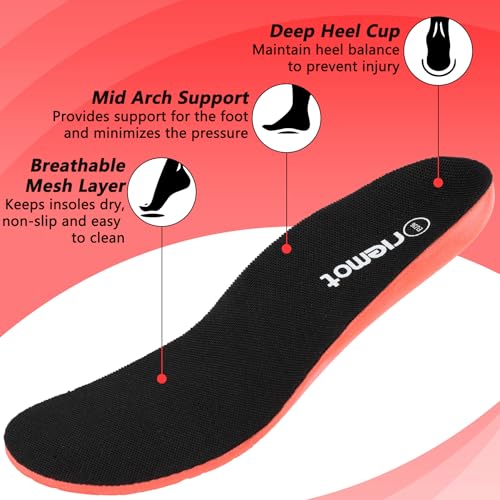 Image of riemot 2 Pairs Sports Insoles for Men, High Elasticity PU Cushioning Inserts with Arch Support and Heel Cup for Walking, Light Running, Sneakers & Running Shoes Black US8 / EU41