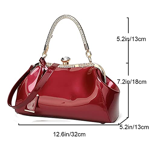 Dayfine Handbags for Women Glossy Patent Leather Top Handle Purse Crystal Buckle Satchel Bag Evening Tote Bags Shoulder Bag3