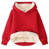 Flygo Unisex Boys Girls Fleece Lined Sherpa Hoodie Kids Warm Winter Hoodies Pullover Hooded Sweatshirt Sweater(Red-M)