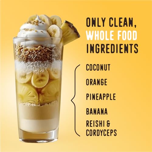 Image of FlavCity All in One Protein Shake Powder, Pineapple Coconut - On the Go Meal Alternative + Collagen Peptides, Reishi & Cordyceps - Focus, Skin, Hair & Joint Support - 100% Grass Fed Whey, 20 Servings