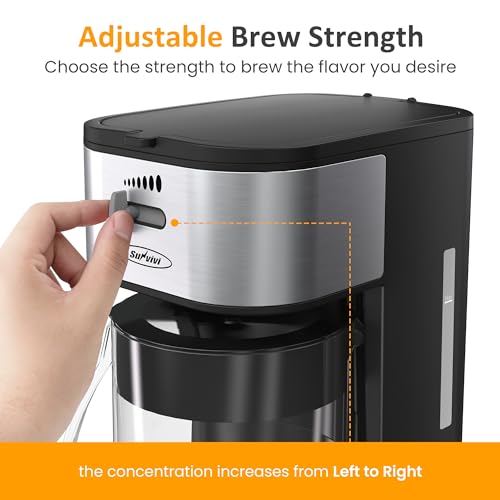 Sunvivi Iced Tea Maker with 3-Quart Pitcher, Iced Coffee Brewing Maker for Ground Coffee, Tea Bags, Loose Leaf Tea, 7 Cups Coffee Machines for Home, Strength Control for Flavor, Black
