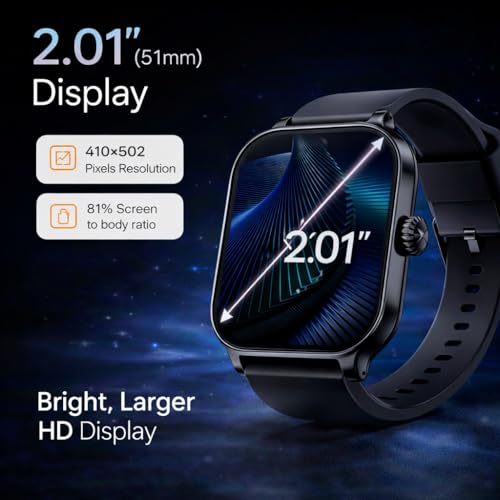 Image of Bouncefit H9 Smart Watch for Men, Women, Boys, Girls, Kids - 2.01 inch Full Touch Screen Display, Bluetooth Calling, Rotating Crown, Workout Modes, Wireless Charging Smart Watch - Black AA