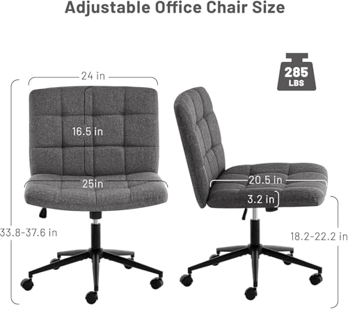 Image of Nutech Decor Armless Office Desk Chair - Linen Fabric Padded Swivel Adjustable Home Office Chair with 360 Wheels, Wide Criss Cross for Desk, Living Room (ND-Linen-Darkgrey-Wheel)