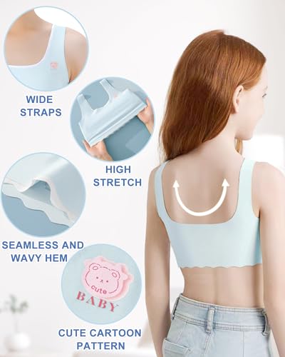 Girls Training Bras Teen Cami Bra Kids Thin Layer of Sponge 8-10 10-12 12-14 Seamless Sests-4 Packs3