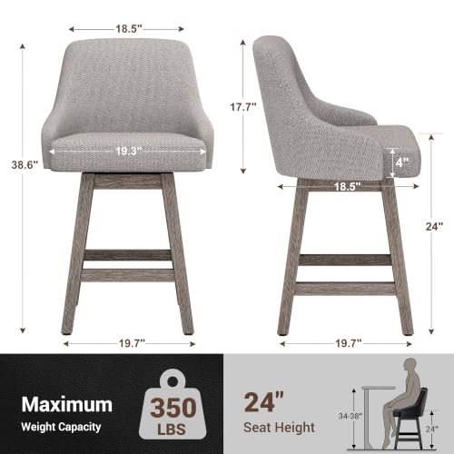 Image of YaFiti Swivel Counter Height Bar Stool 1 pcs, 24 inch Modern Chenille Fabric Barstool with Back, Widen Upholstered Seat, Hardened Wood Legs for Kitchen Counter, Island, Dining Room, Oatmeal Grey