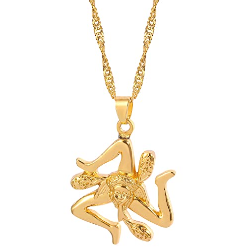 Générique Sicile Italie Villes Drapeau Pendentif Colliers Hommes Femmes, Or Couleur Italien Sicilia Bijoux Cadeaux 237106P