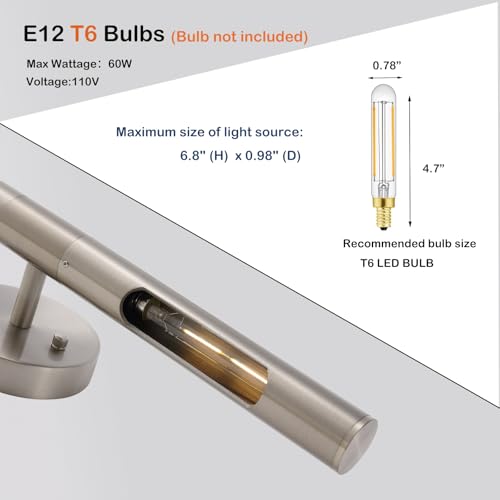 Image of Brushed Nickel Picture Light 19 inches Modern Wall Sconce with Cylinder Metal Shades Rotatable 360Indoor Wall Lighting Fixture Bathroom Vanity Light Bedroom Living Room