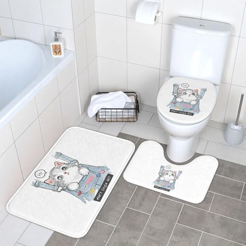 トイレマット 可愛い ねこ ネコ 猫 バスマット 3点セット ふたカバー 吸水 おしゃれ 滑り止め トイレ床マット カーペット フタカバー 便座カバー U型 O型 兼用 浴室 家庭用