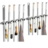 TOPSKINOY Paquete de 2 soportes de pared para escobas, color negro (5 estantes y 4