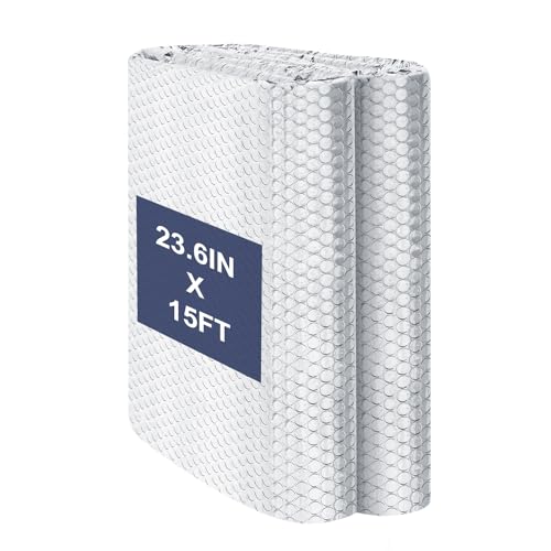 Double Reflective Bubble Foil Insulation Foam, 23.6IN X 15FT Aluminum Foil Thermal Insulation Radiant Barrier for Windows, Garage Door, RV, Roof