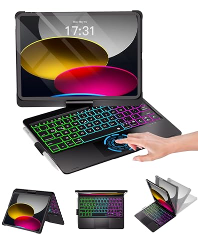 Baisla iPad 10th Generation Case with Keyboard 10.9' & iPad 11th (A16) & iPad Air 11 (M3/M2), Multi Trackpad, 360 Swivel & Rainbow Backlit for iPad Air 5th/4th,iPad Pro 11 4th/3rd/2nd/1st - Black