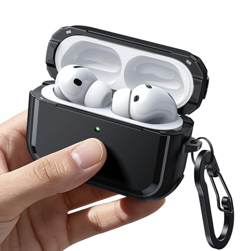 JETech Powerful Drop Protection Case Cover for AirPods Pro 3 (2025) with Keychain Magnetic Lid Compatible with MagSafe Front LED Visible (Black)