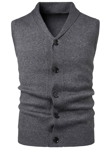 Harbrosrce Homme Gilets en Tricot Gentleman sans Manches Cardigan Unie Col Châle Pull Gilet des Boutons