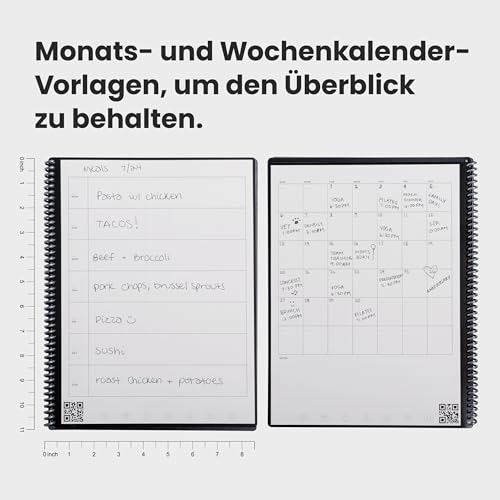 Rocketbook Fusion wiederverwendbarer, undatierter Produktivitätsplaner, Format 21 cm x 29,7 cm, Schwarz – Ziele, Monats- und Wochenkalender, tägliche To-do-Liste, linierte und gepunktete Seiten