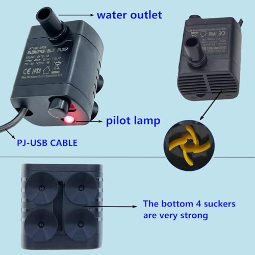 Image of 5V USB Mini Submersible Water Pump for Cat Fountain & Aquariums | Ultra-quiet brushless motor,0.7W micro liquid pump,ideal for betta fish tanks,desktop hydroponics, includes 1M tube