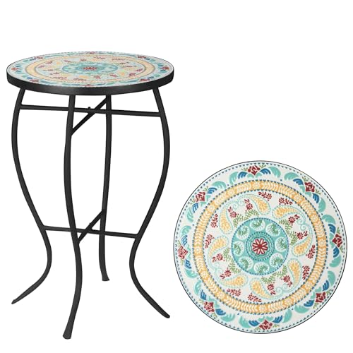 Outsunny Table de jardin ronde en Mosaïque avec pieds en métal pour terrasse extérieure balcon...