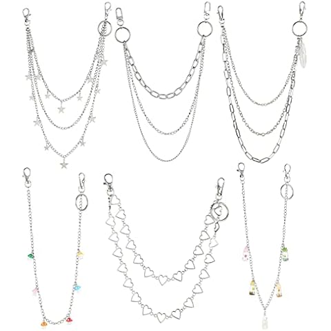 Taouzi 6 Pieces Butterfly Belt Chain Jeans Pants Chain Waist Chain Butterfly Mushroom Lock Gummy Bear Charm Body Chains for Women Men Cover