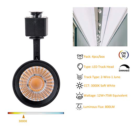 FLSNT 4-Pack LED Track Heads for 2-Wire-1 Compatible Juno Track,12W (75W Equiv.) Dimmable 24 Degree LED Cylinder Spotlight Light Heads,CRI90,800LM,3000K Soft White,Black - Thumbnail 7