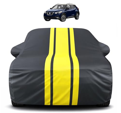 Image of Auto Hub Car Cover Compatible with Nissan Kicks with Mirror Pocket, Soft Cotton Lining, Kicks Car Cover Waterproof - Yellow-Black