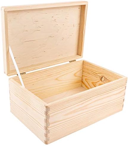 Creative Deco Large Wooden Storage Box with Hinged Lid | 11.8 x 7.87 x 5.51 inches (+-0.5) | Plain Unpainted Gift Box for Tool Toy Shoes Crafts Clothes Jewelry | ROUGH & UNSANDED Wood Keepsake Chest