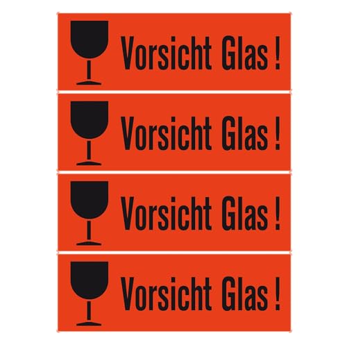 Étiquettes d'avertissement permanentes autocollantes Vorsicht Glas 118 x 39 mm