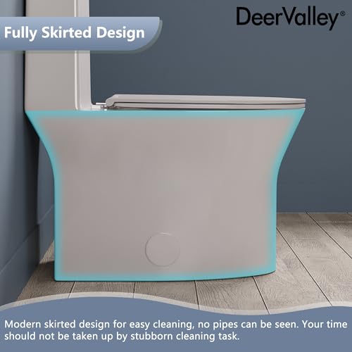 Image of DeerValley Compact One-Piece Toilet for Small Bathrooms, Dual Flush 0.8 /1.28 GPF, 900g MAP, Round Bowl, Soft-Close Seat, 12 inch Rough-In, Space-Saving Design