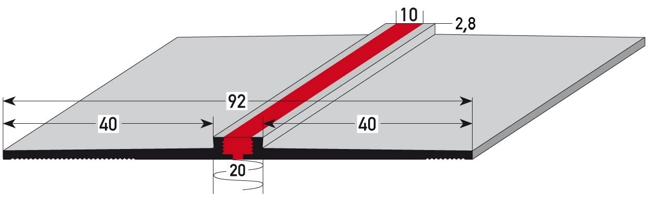 Dehnungsfugenprofil | Aluminium | Silber | Breite 92 mm | Höhe 2,8 mm | Länge 2500 mm | Gebohrt | Fliesenprofil | 1 Stück
