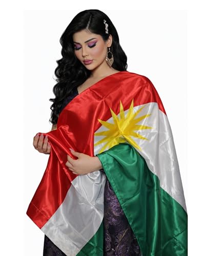 Kurdistan Flagge mit Messing-Ösen 150x90cm – Wetterfeste Kurdische Fahne für Fahnenmast – Extra Groß Breit Lang XL XXL
