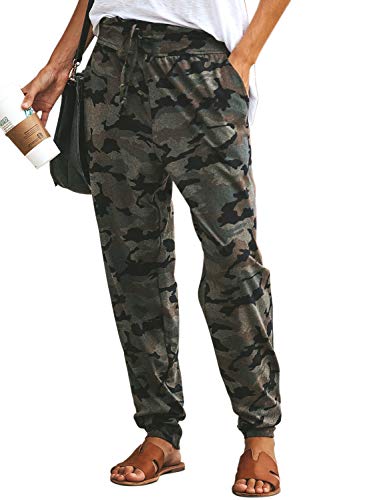 LOSRLY Women Camo Drawstring Waist Jogger Activewear Long Pants with Pockets Gray L