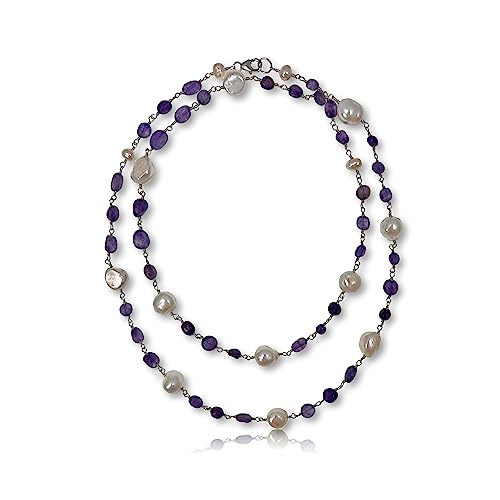 Hand Crafted and Wire Wrapped Wired Twisted Amethyst & Pearl