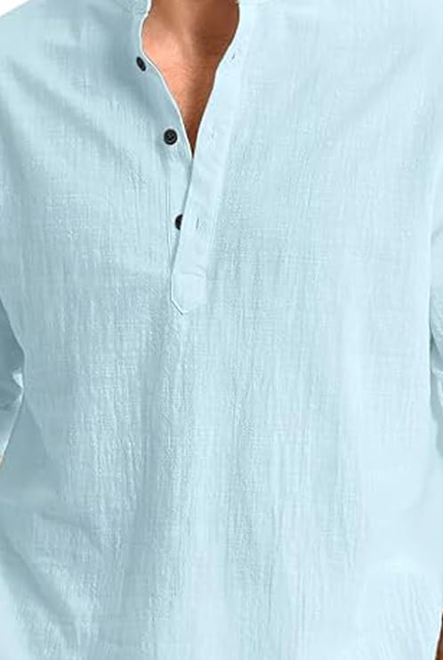 Image of Men's Full Sleeve Beige Color Cotton Blend Mandarin Slim Fit Shirt Style Kurta for Men and Boys