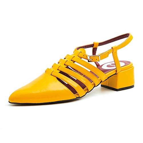 Beatnik Shoes Sandalia Cerrada Amarilla de Mujer en Piel con tacón bajo Beatnik Françoise Mustard, Talla: 42 Cover