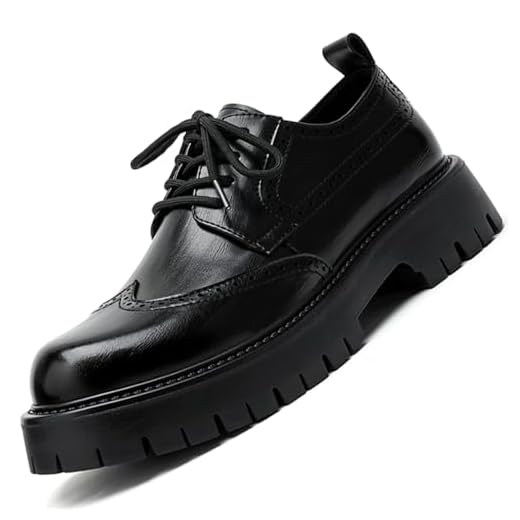 Sapato social masculino plataforma Wingtip Brogue, couro vintage, Oxford Derby, casual, trabalho, negócios, escritório, sapatos, Preto, 42 BR