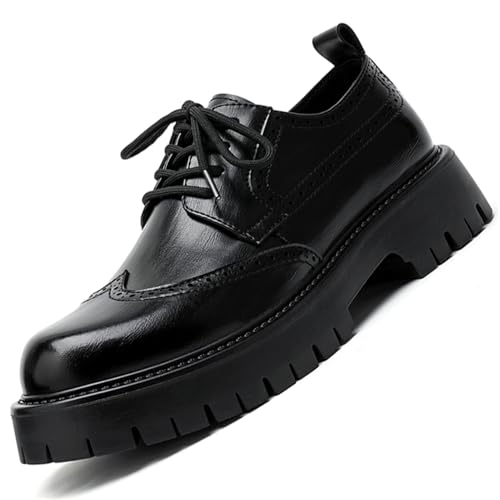 Image of Men's Platform Wingtip Brogue Dress Shoes Vintage Leather Oxford Derby Shoes Casual Work Business Dress Office Shoes