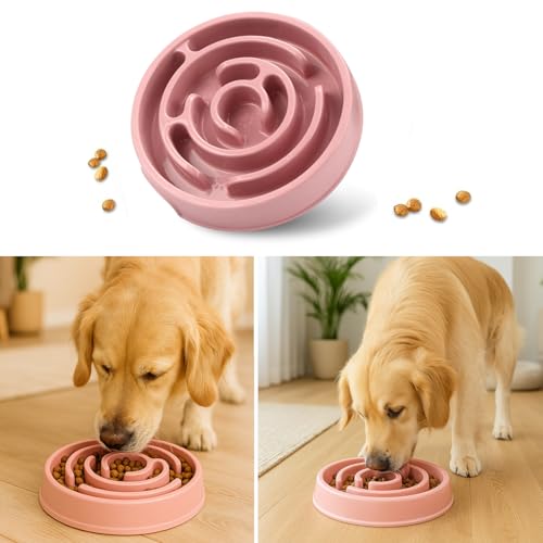 Image of Slow Feeder Bowl | Round Maze Food Bowl for Dogs and Cats | Anti Choking Puzzle Bowl | Anti Slip Interactive Feeding Dish | Durable & Easy to Clean | Anti Bloat and Aids Digestion (Pink)
