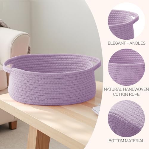 Image of JMvicyroam Small Woven Basket, Empty Gift Basket, Purple /3 Pack | Small Gift Basket, Cotton Rope, 12 x 8 x 47 in, Handles, Includes Ribbon and Bag, Birthday Gift Basket