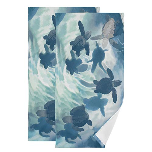 Vdsrup Ocean Sea Turtles Hand Towels Nautical Turtle Towel Set Of 2 Underwater Animal Small Bath Towels Soft Guest Face Towel Bathroom Decorations Thin Kitchen Tea Dish Towels 14X28 In #TOP9