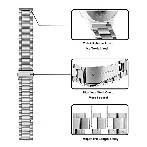 TRUMiRR Band Sets for Vivomove HR / Vivoactive 3 Smart Watch, 20mm Stainless Steel Watchband + Mesh Strap for Garmin Forerunner 245 Music / Venu Sq / Venu Sq 2 / Venu 2 Plus 43mm
