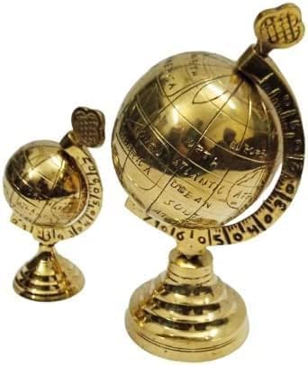 Brass Golden Polish Large 3.5" Small 2" Solid Brass Globe Showpiece,Brass Armillary Sphere Decor Nautical Office, College, Table Top Brass Decor