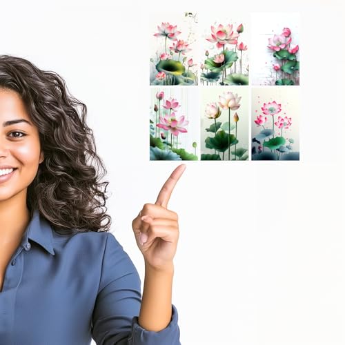 Image of SiddArtify Lotus Flower Wall Art Prints Set - Botanical Poster Decor for Living Room Bedroom Office - Set of 2-4x6 Inch - Board (Pack of 6) - Sticker (Pack of 6)