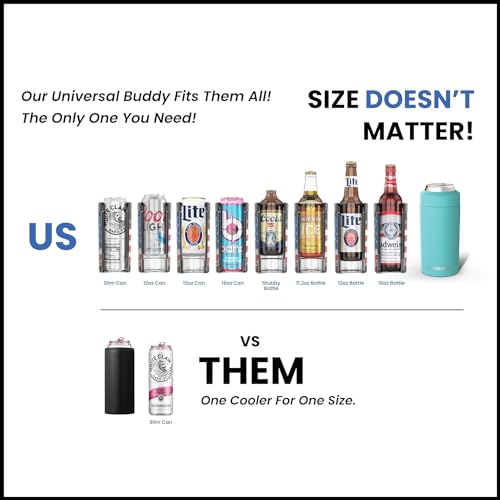 Image of Frost Buddy Universal Buddy Can Cooler - Fits All - For Regular 12 & 16 oz or Slim-Size Bottles - Insulated Double-Walled Stainless Steel (Merica)