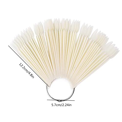 100 Pack Fan Shape False Nail Art Tips Nail Art Swatch Sticks Nail Polish Practice Fingernail Display With Metal Split Ring (Natural Color, Clear Color) #TOP5