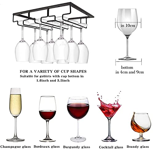 Fiamer Wine Cup Holder Table Decoration Storage Hanger Metal Organizer For Bar Kitchen 3 Rows Stemware Rack Under Cabinet Stainless Steel Hanger Storage Shelf Black #TOP3
