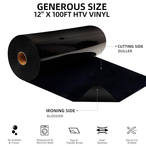 Image of FUNKAKA Heat Transfer Vinyl Rolls, 12 inch x 100ft Black Iron on Vinyl