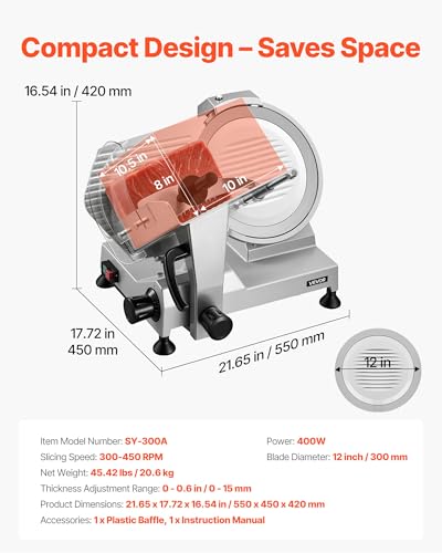 Image of VEVOR Commercial Meat Slicer 12 inch Electric Food Frozen Deli Slicers 400W
