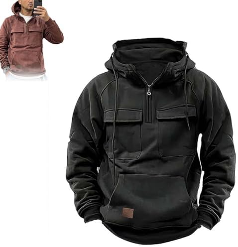 Hdnaihpp Men Tactical Sweatshirt Quarter Zip Cargo Pullover Hoodies Workout Sports Running Outdoor Winter