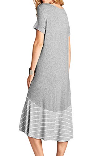 Image of Jayscreate Women's Casual Summer Dress Midi Length T Shirt Tunic Short Sleeve Crew Neck Long Beach Dress Loose Fit with Pockets Grey