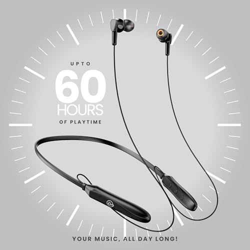 Image of OOGE Tune 6 Neckband Bluetooth Headphones, 60H Playtime, Deep Bass, Type-C Charging, Magnetic Ear Tips, IPX4 Sweat Resistant, Sound Pulse Mic (Black)