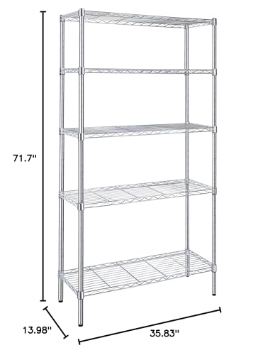 Image of Simple Deluxe 5-Tier Storage Shelves, 35.83 inch W x 13.98 inch D x 71.7 inch H Wire Metal Shelving Unit, 1250 Lbs Loading Capacity, Chrome