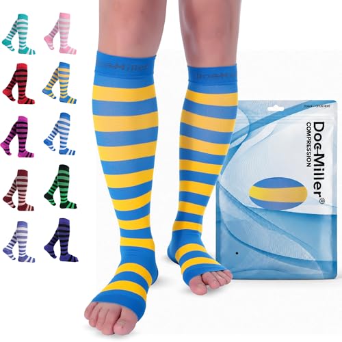 Image of Doc Miller Open Toe Compression Socks 15-20 mmHg for Women & Men, 1 Pair | Toeless Knee High, Wide Calf Stockings, Pregnancy, Varicose Veins, Shin Splints, Swelling, Recovery, Travel, Daily Wear